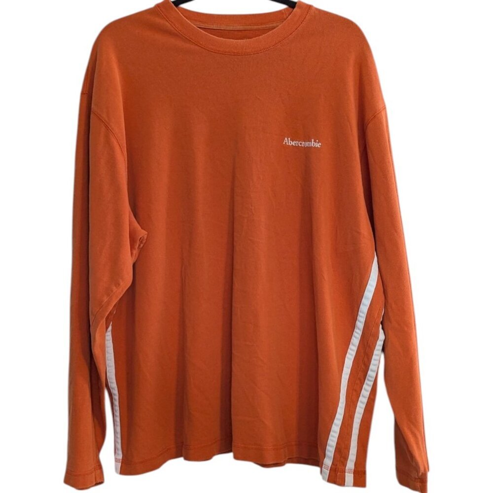 VTG Y2k Abercrombie & Fitch Orange White Stripe Crewneck Sweater Ribbed